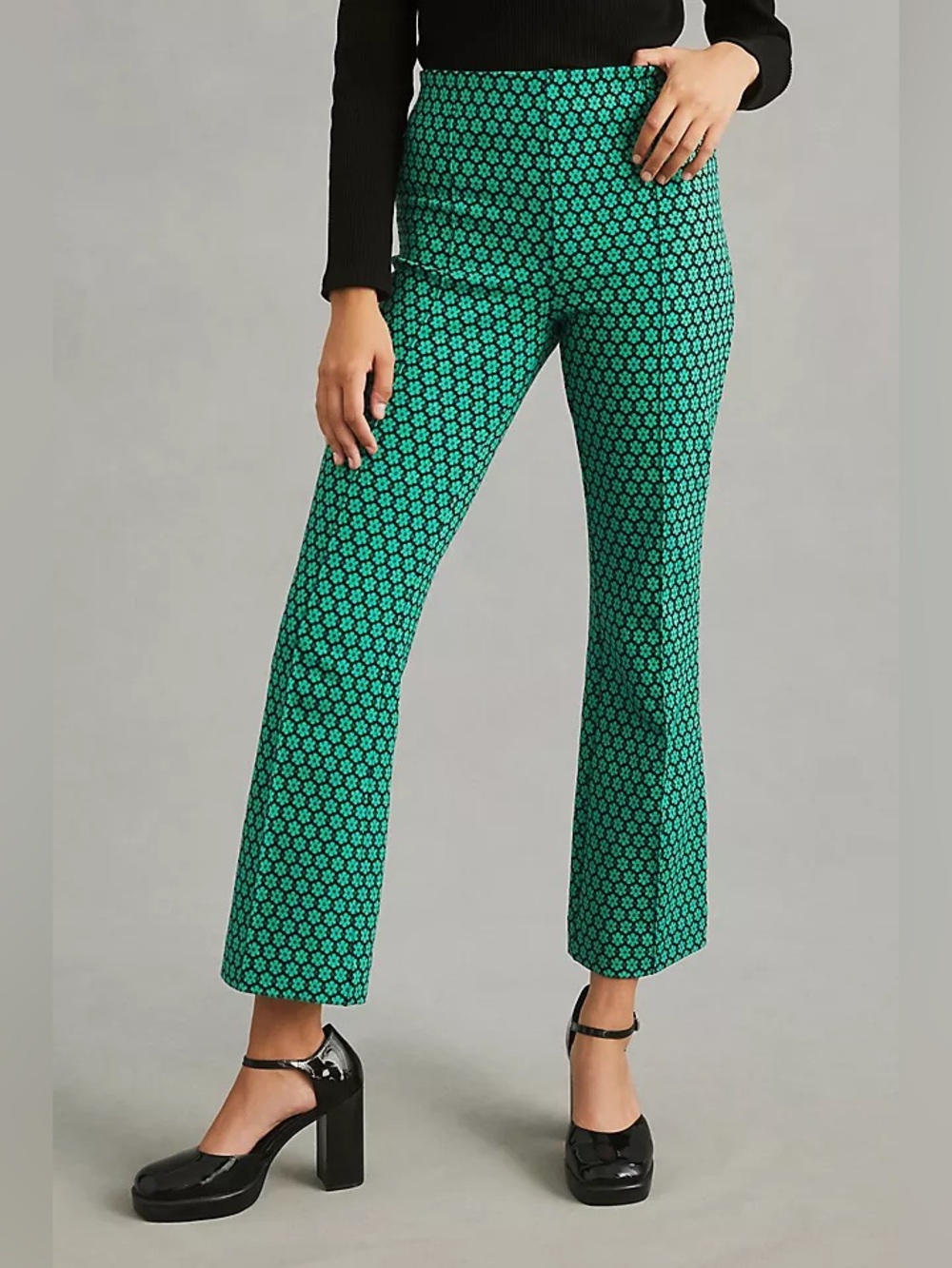 Anthropologie Maeve Women’s The Margot Kick Flare Crop Pants Sz ST Green Flower